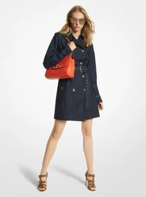 Stretch Denim Belted Trench Coat