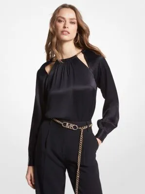 Chain-Link Cutout Charmeuse Blouse