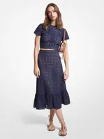 Cotton Eyelet Midi Skirt