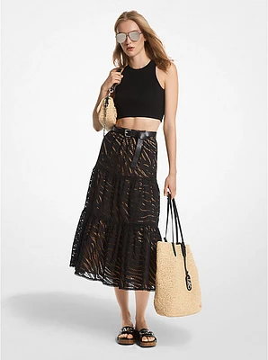 Zebra Eyelet Cotton Tiered Midi Skirt