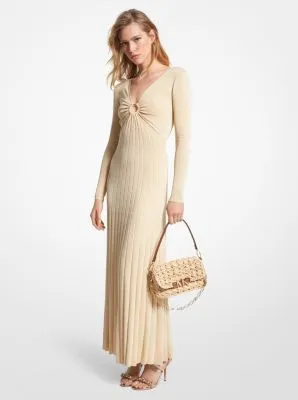 Metallic Stretch Knit Ring Maxi Dress