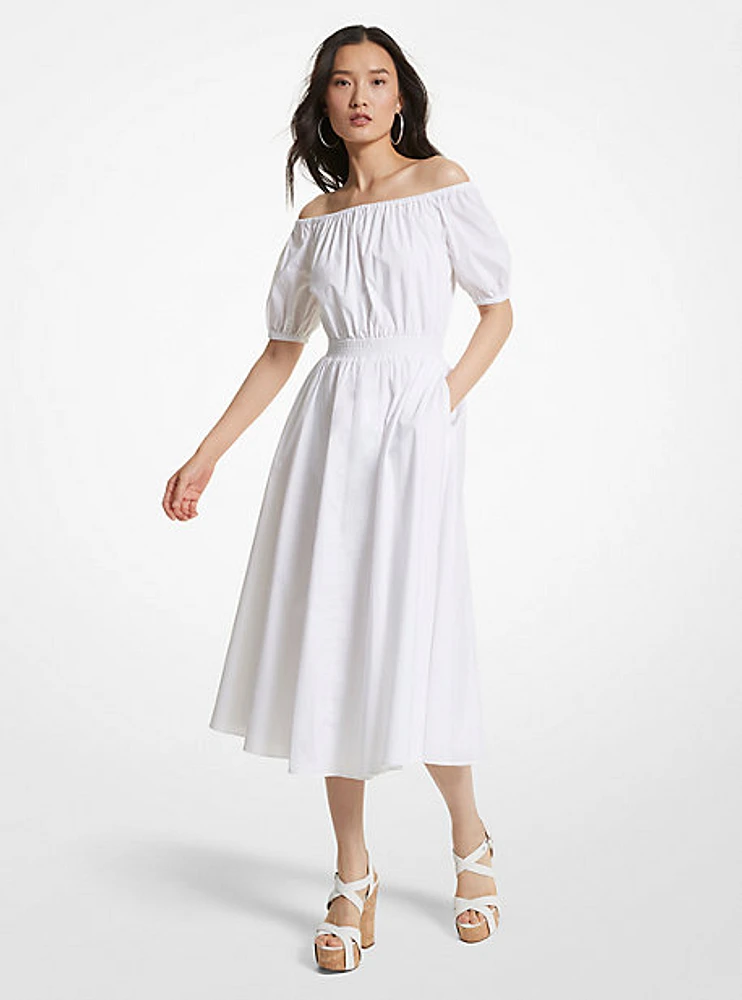 Stretch Organic Cotton Poplin Off-The-Shoulder Dress