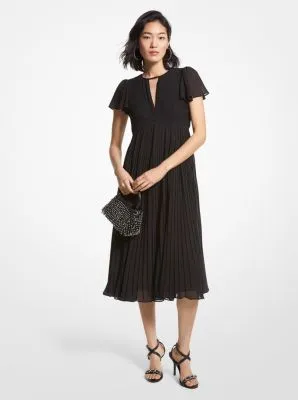 Pleated Georgette Midi Dress