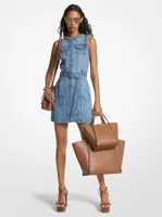 Chain-Link Denim Belted Dress