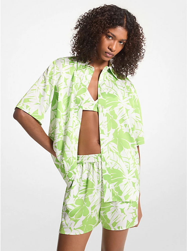 Palm Print Satin Cabana Shirt