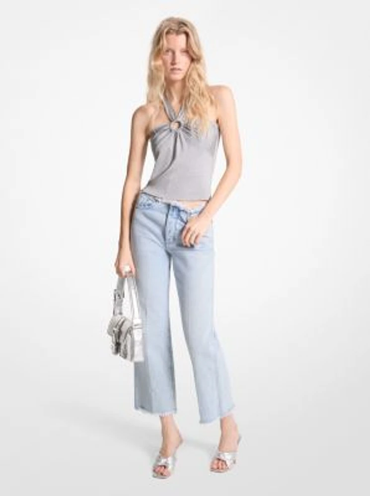 Metallic Stretch Knit Cutout Halter Tank