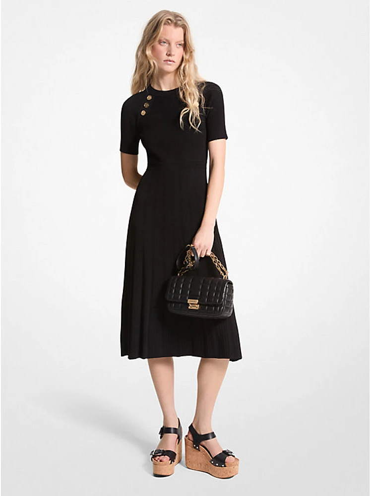 Ribbed Stretch Knit Button Midi Dress