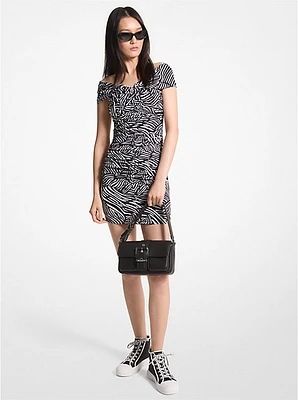 Zebra Print Stretch Matte Jersey Off-The-Shoulder Dress