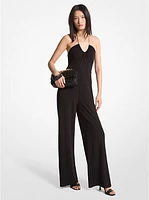 Embellished Stretch Matte Jersey Halter Jumpsuit