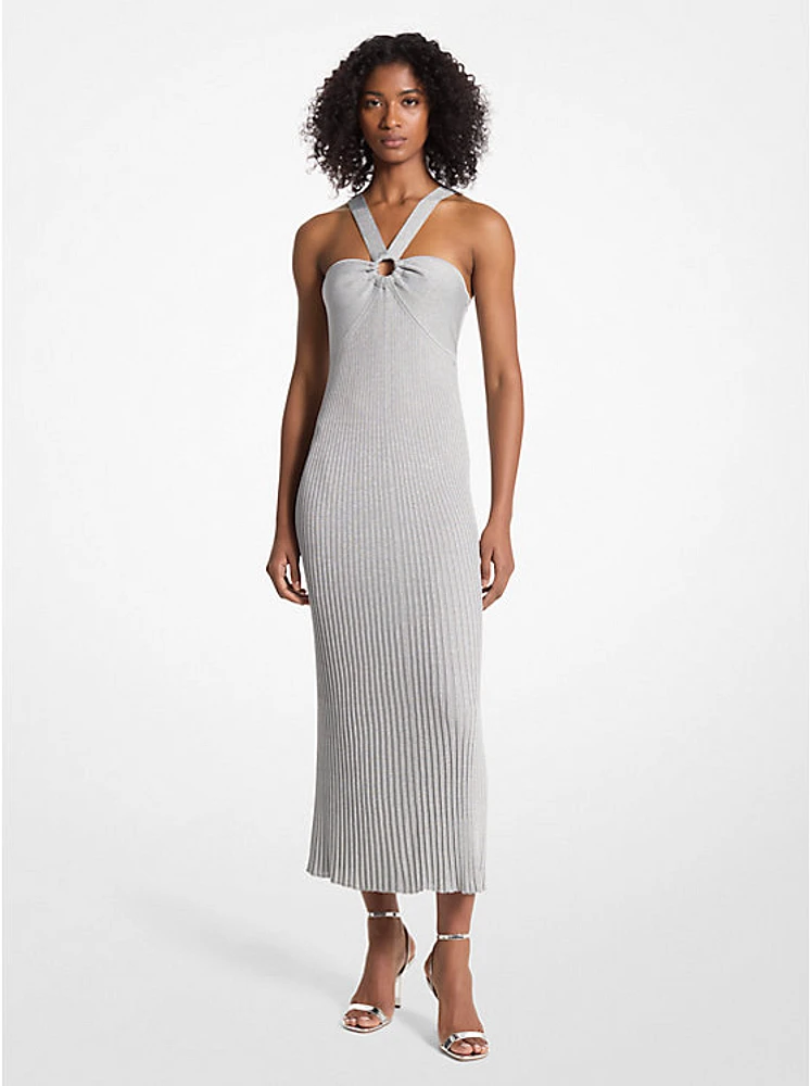 Metallic Knit Ring Halter Dress