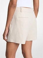 Pleated Linen and Cotton Shorts
