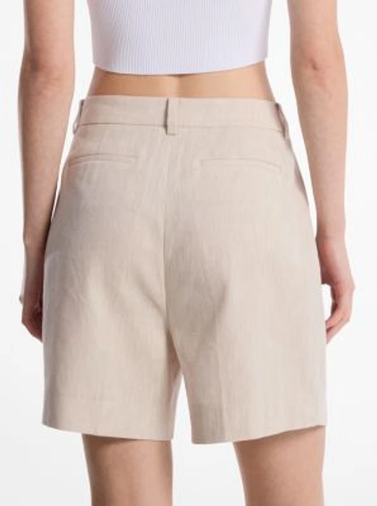Pleated Linen and Cotton Shorts