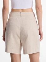 Pleated Linen and Cotton Shorts