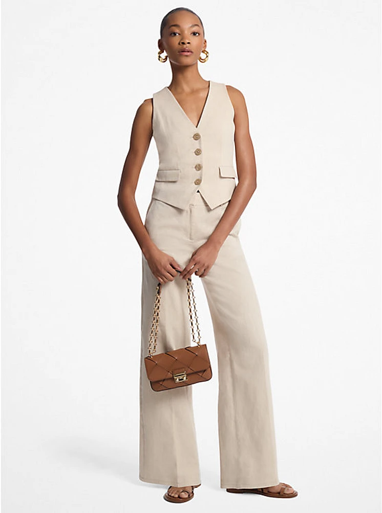 Linen and Cotton Twill Wide Leg Pants
