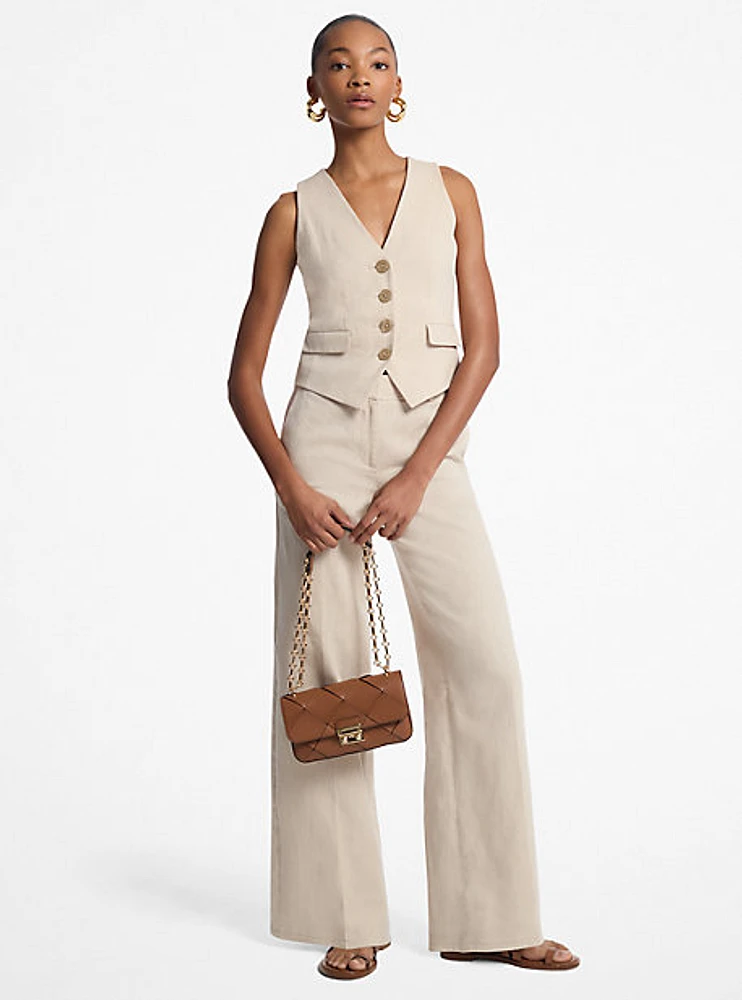 Linen and Cotton Twill Wide Leg Pants