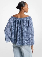 Tie-Dye Floral Georgette Off-the-Shoulder Top