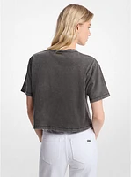 Studded Garment-Dyed Cotton Cropped T-Shirt