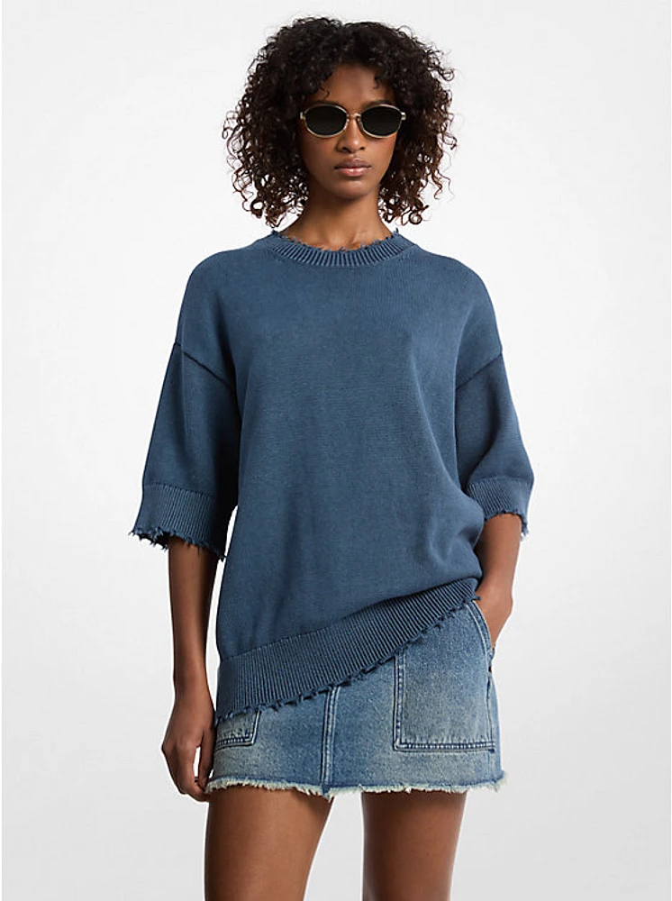 Distressed Garment-Dyed Cotton and Cashmere Blend Sweater