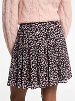 Studded Floral Print Georgette Tiered Skirt