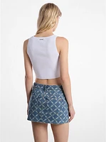 Empire Diamond Print Denim Skirt