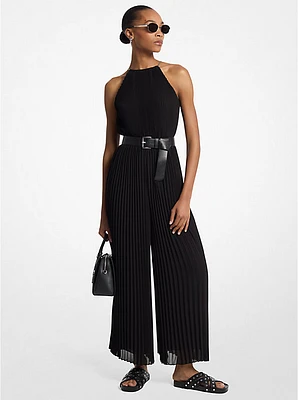 Pleated Georgette Halter Jumpsuit