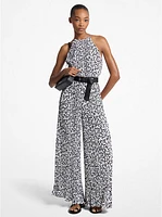 Floral Print Pleated Crepe Halter Jumpsuit