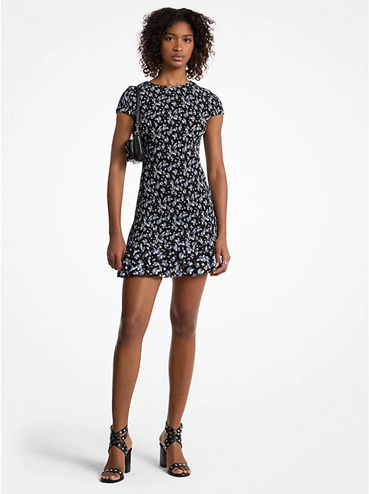 Floral Print Stretch Matte Jersey Dress