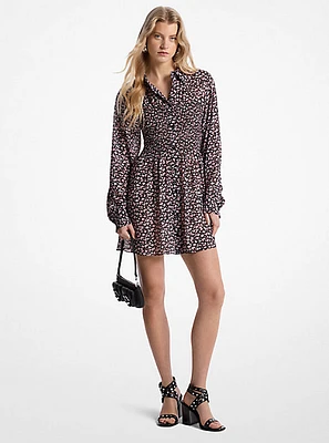 Floral Print Georgette Smocked Shirtdress