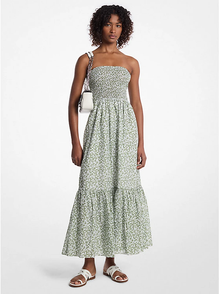 Floral Print Cotton Lawn Smocked Dress