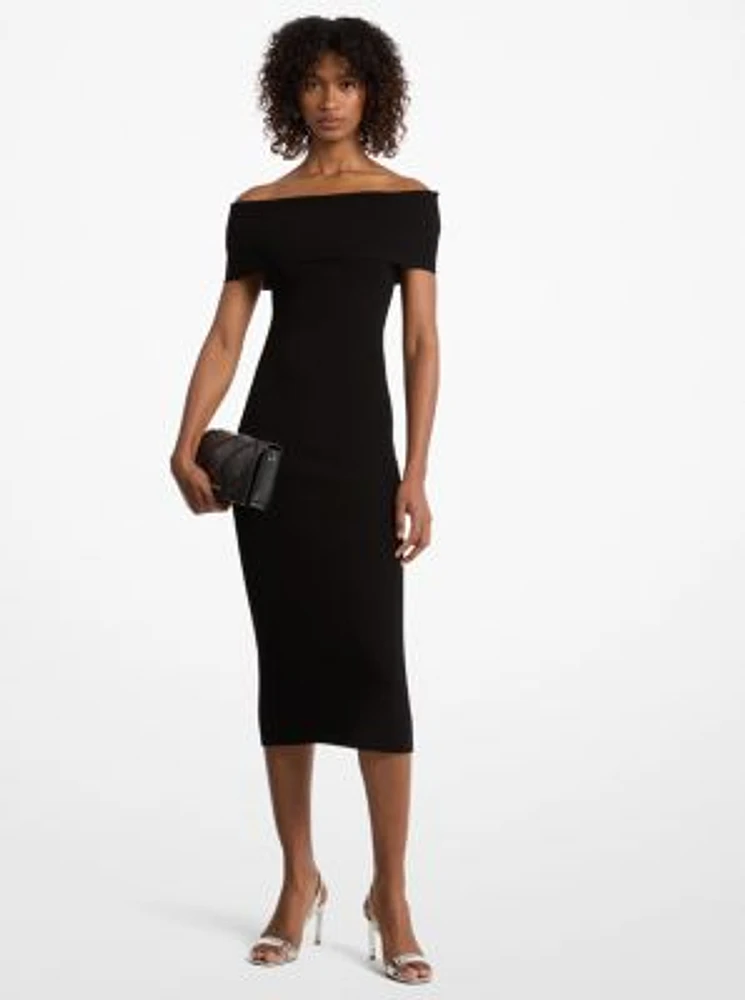 Stretch Knit Over-The-Shoulder Dress
