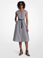 Striped Cotton Poplin Belted Midi Dress