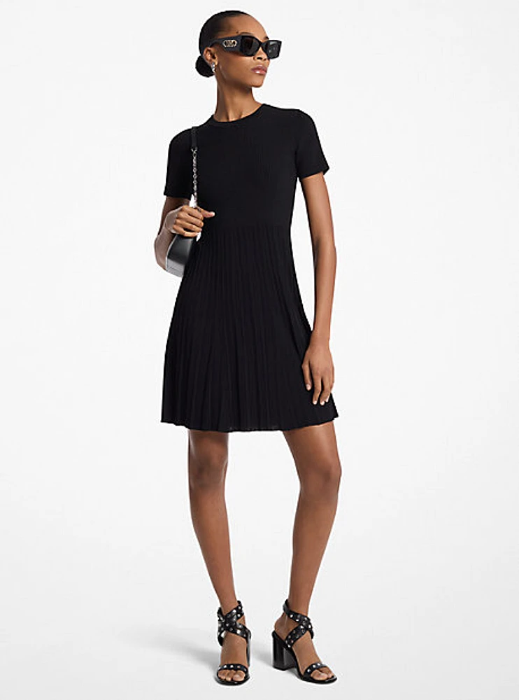 Ribbed Knit Short-Sleeve Dress