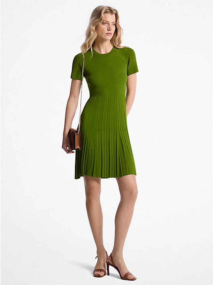 Ribbed Knit Short-Sleeve Dress