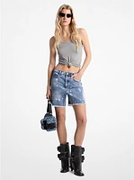 Hand-Splattered Bleach Denim Boyfriend Shorts