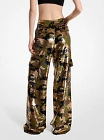 Sequined Camouflage Wide-Leg Cargo Pants