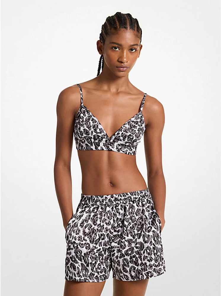 Leopard Logo Print Satin Bra Top