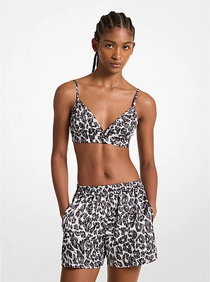 Leopard Logo Print Satin Bra Top