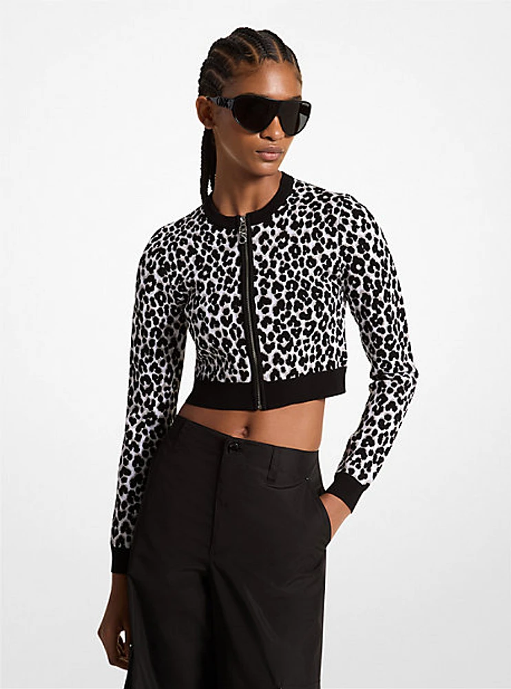 Leopard Jacquard Knit Zip Cardigan