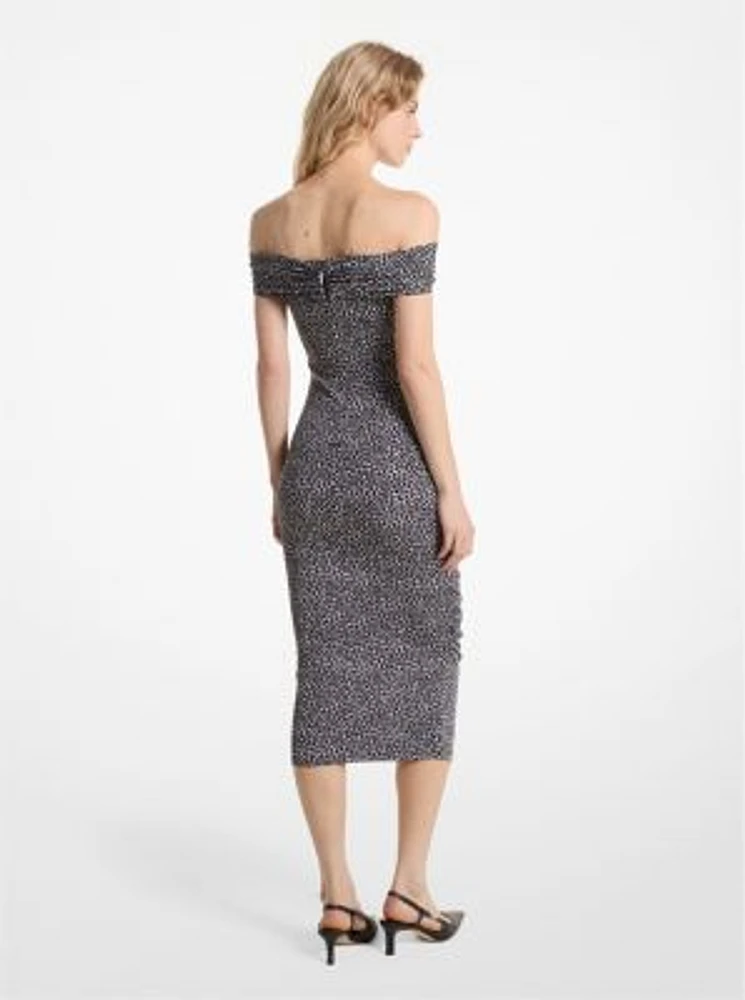 Leopard Print Stretch Matte Jersey Off-The-Shoulder Dress