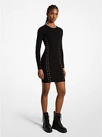 Ribbed Stretch Knit Lace-Up Dress