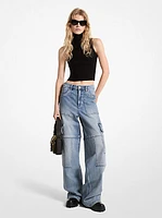 Stretch Denim Wide-Leg Cargo Jeans