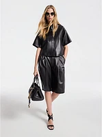 Pleated Leather Bermuda Shorts
