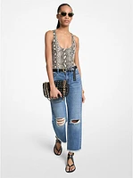 Snake Print Scoop-Neck Bodysuit