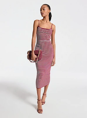 Striped Stretch Viscose Blend Midi Dress