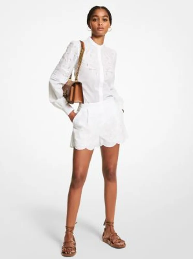 Palm Eyelet Hemp Shorts