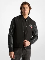 Embellished Mixed-Media Varsity Jacket