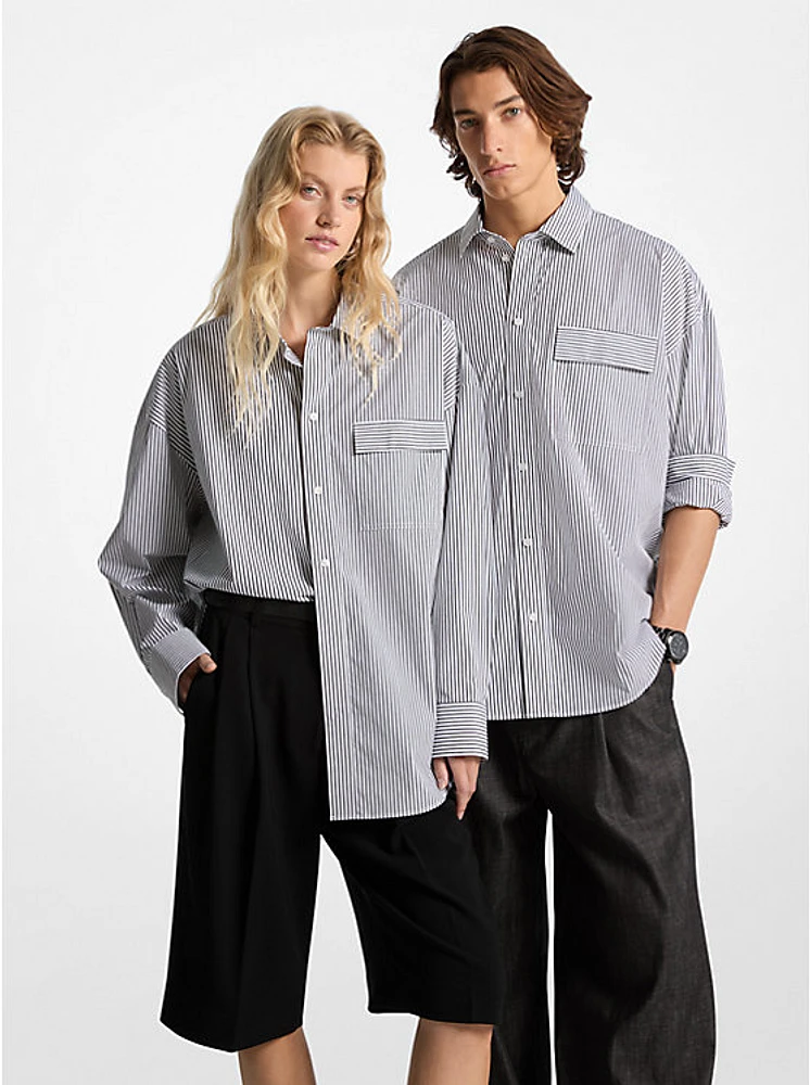 Oversized Striped Stretch Cotton Poplin Shirt