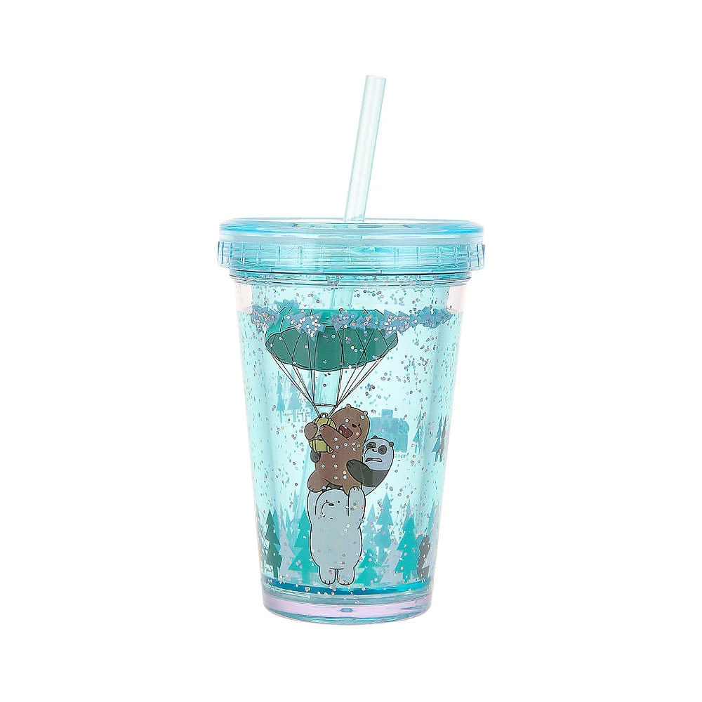 Vaso Con Popote We Bare Bears Pardo, Panda Y Polar Plástico Verde 320 ml