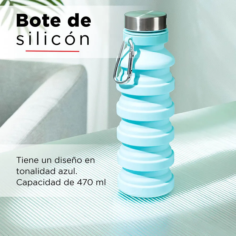 Miniso Botella Plegable Silicon Azul 470 ml