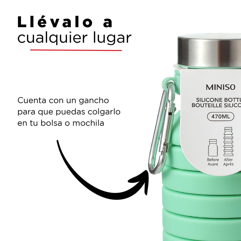 Miniso Botella Plegable Silicon Verde 470 ml